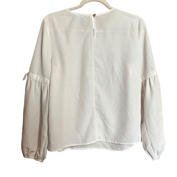 Draper James Top Womens 8 White Sheer Tie Sleeve Round Neck Blouse - Picture 6 of 9